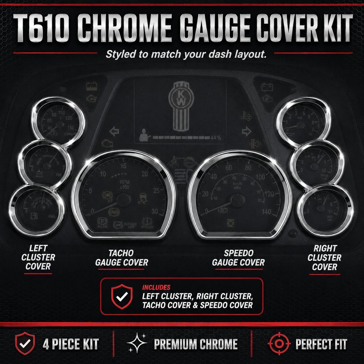 Chrome Gauge Kit to suit T610 models