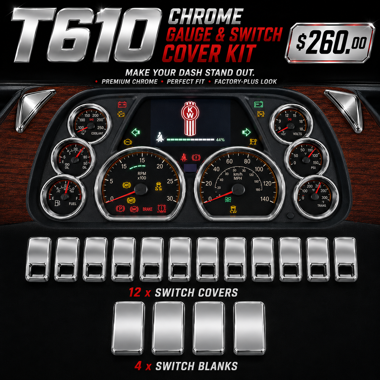 T610 Dash Kit including Gauge and Switch Covers