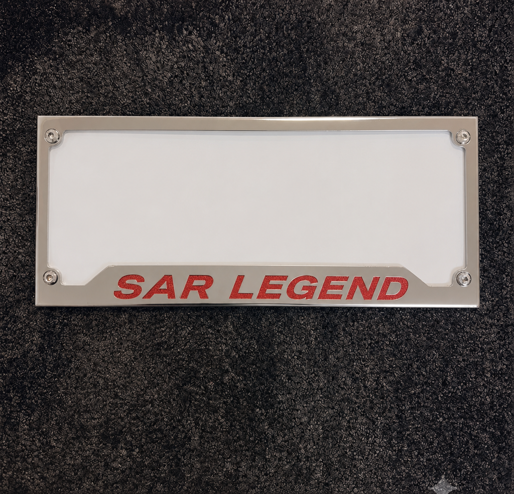 'SAR LEGEND' Stainless Steel Number Plate Surrounds (pair)