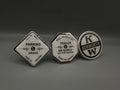 Scrolled White Crooked Kenworth Set with Crooked KW Button (3 pieces)
