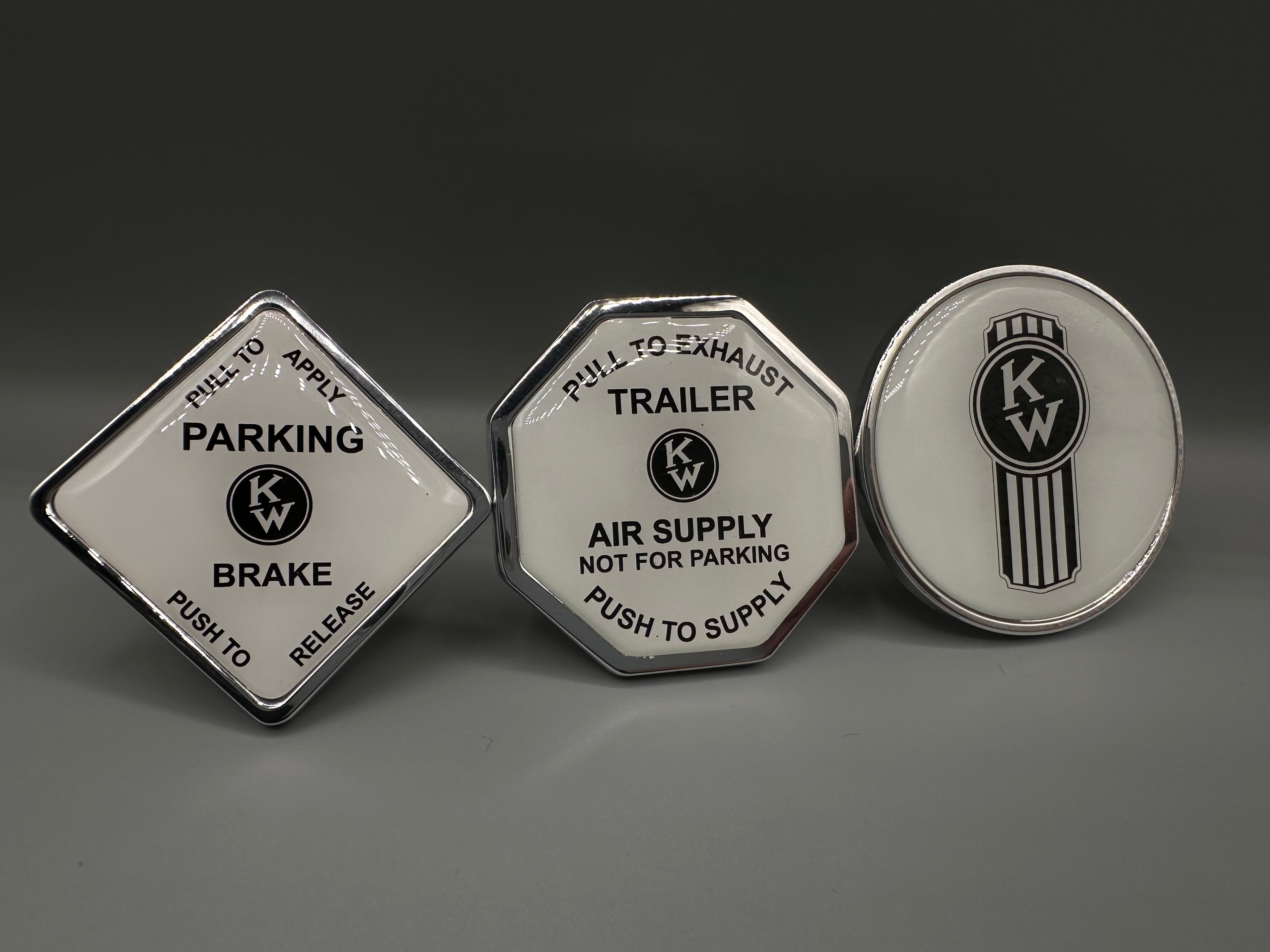 White Crooked Kenworth Set with Crooked KW Button (3 pieces)
