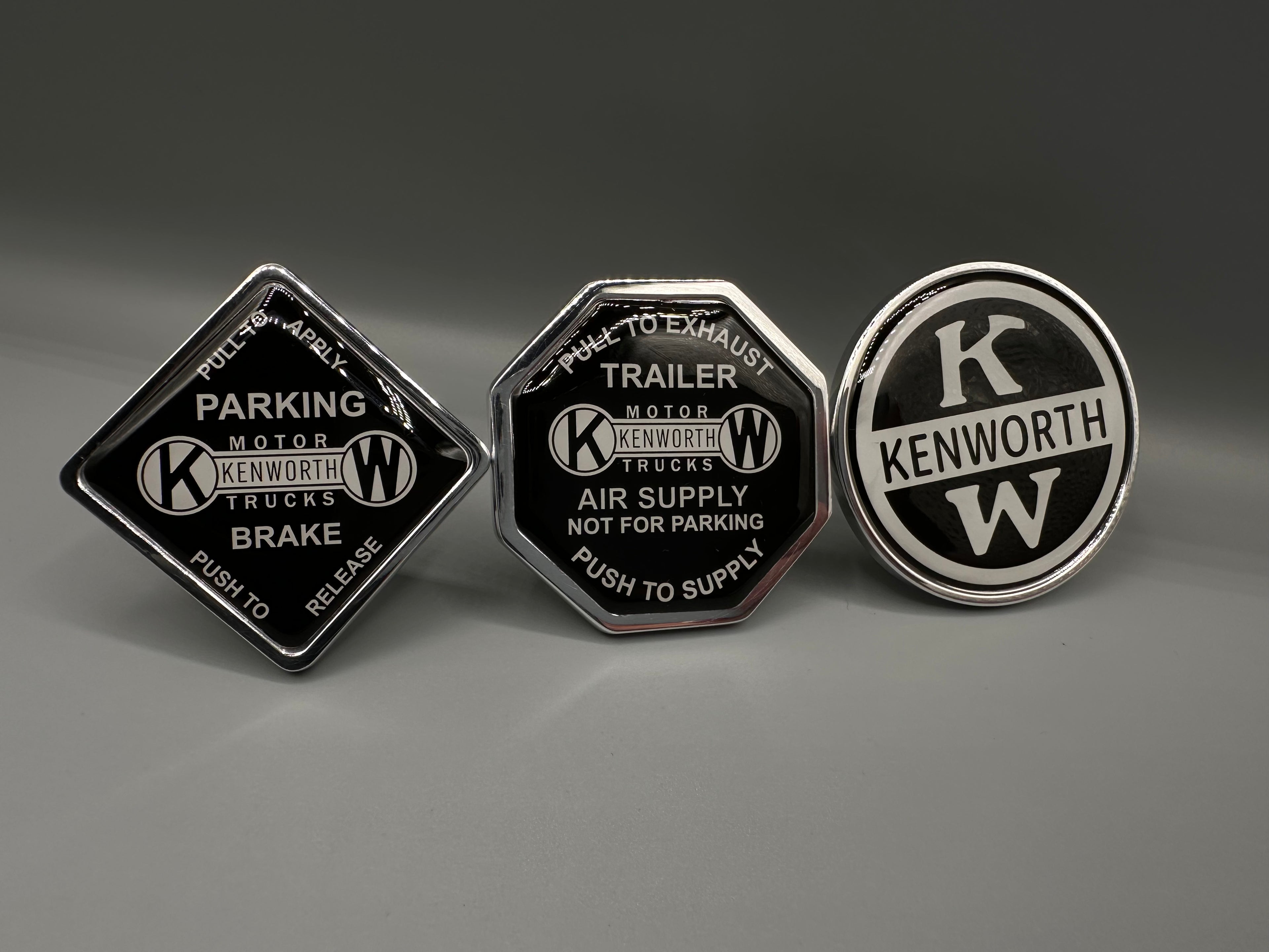 Black Kenworth Motors Set with Crooked KW logo Button (3 pieces)
