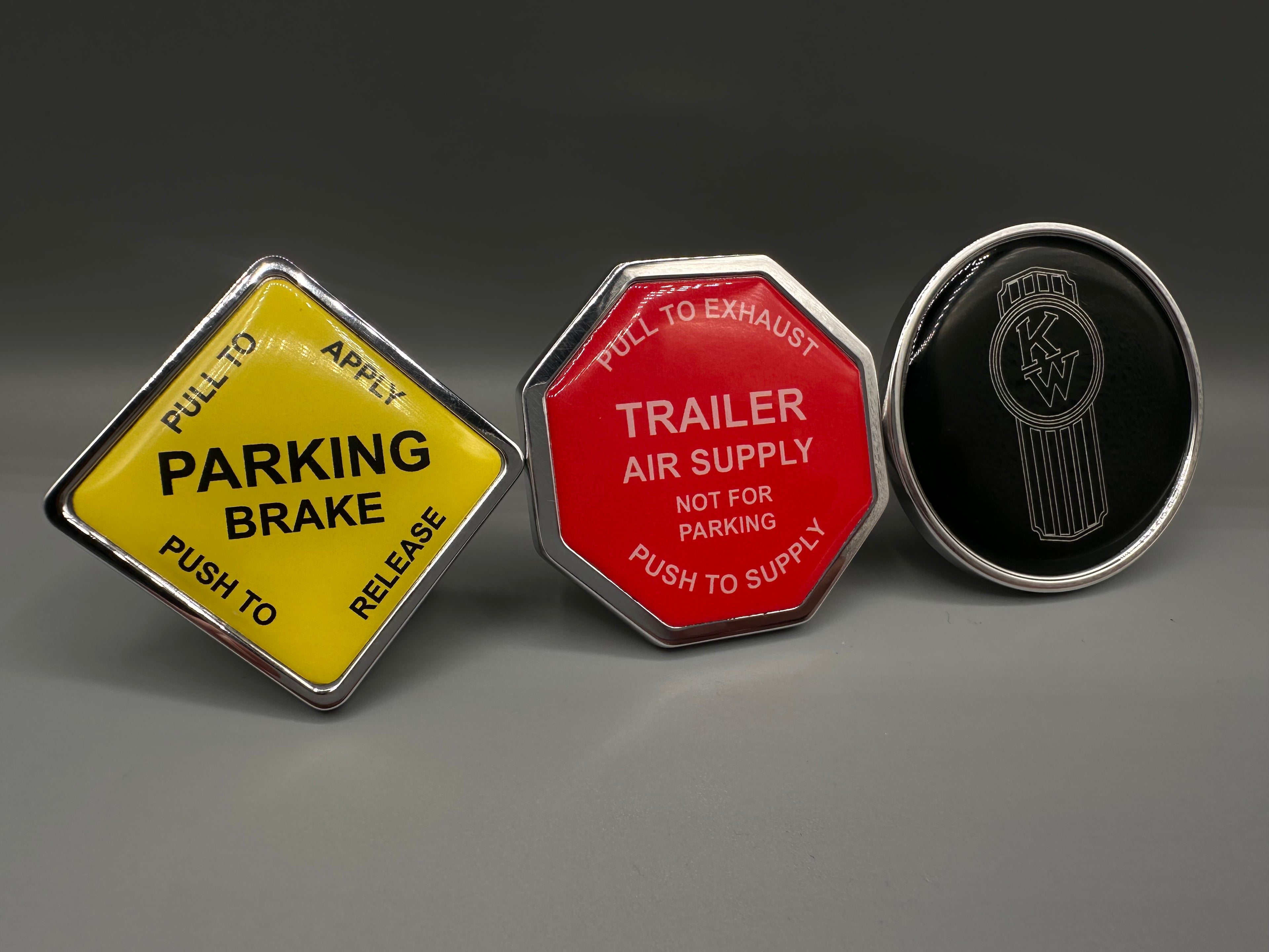 BIG TEXT Traditional Maxi Knob Set with Crooked Kenworth Logo (3 pieces)