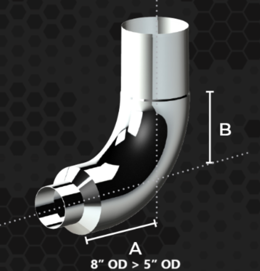 8" Stainless Steel 90 Degree Elbow 17" - 10"
