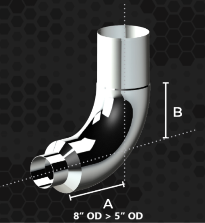 8" Stainless Steel 90 Degree Elbow 17" - 15"