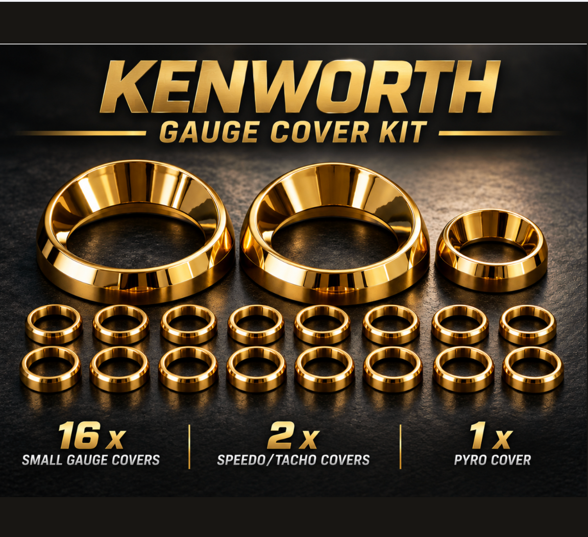 Kenworth Gauge Cover Kit - Gold
